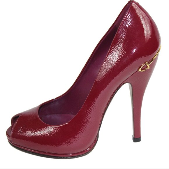 Gucci Venice Naplack Light Prune Patent Leather Peep Toe Stiletto, Size 36.5 - Picture 3 of 9